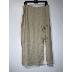 Johnny Was  Womens 100 % LINEN  Maxi Skirt Khaky  front ties  Zip Made USA Sz  L